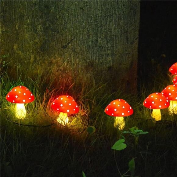 8-Pack Red Solar Mushroom Lamp, 8 Modes, Outdoor Waterproof, for Garden Decor - Picture 7 of 8
